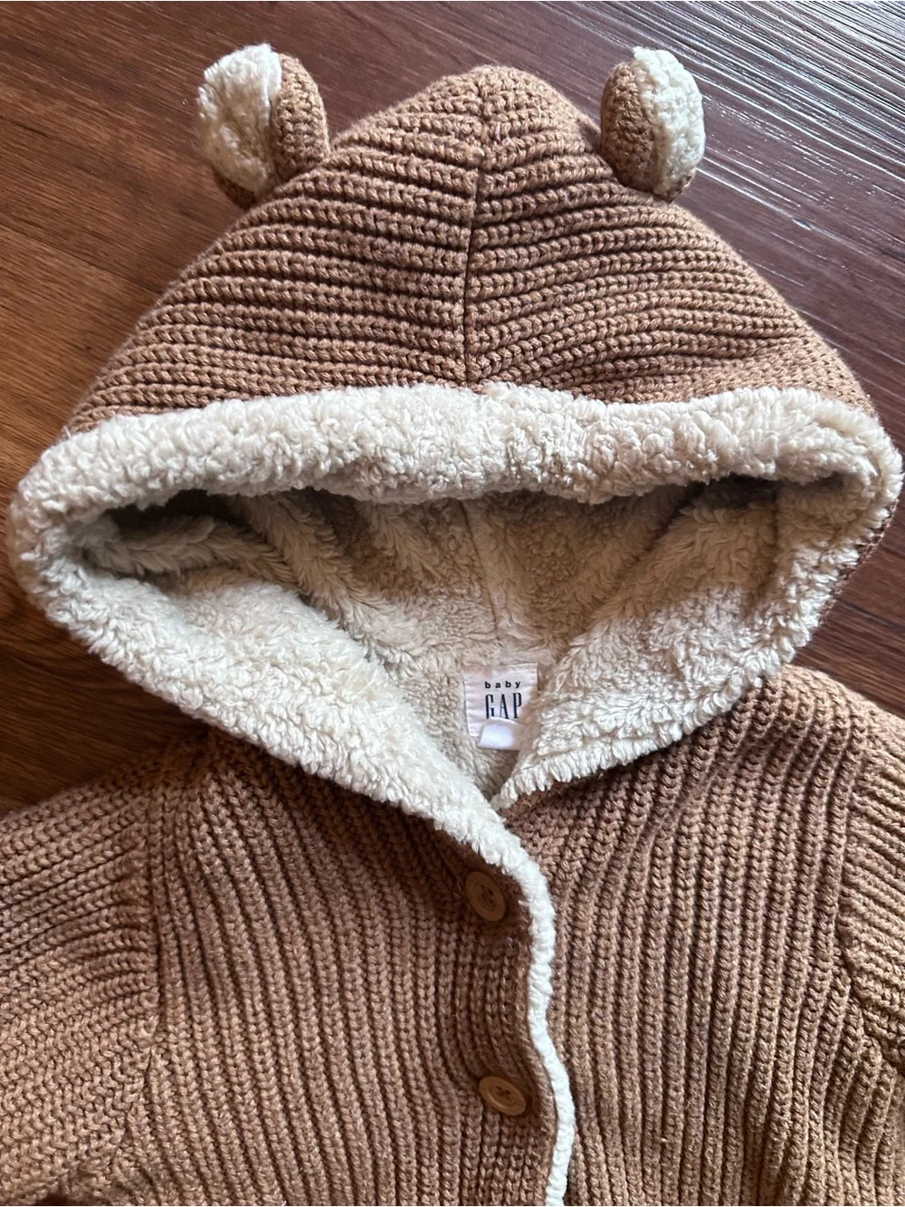 GAP Baby Sherpa-Lined Hooded Cardigan in Light Beige